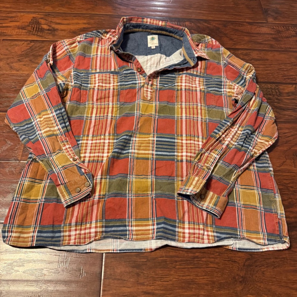 Plaid Corduroy Pullover Shirt Mens XXL Territory Ahead Henley Flannel Multicolor